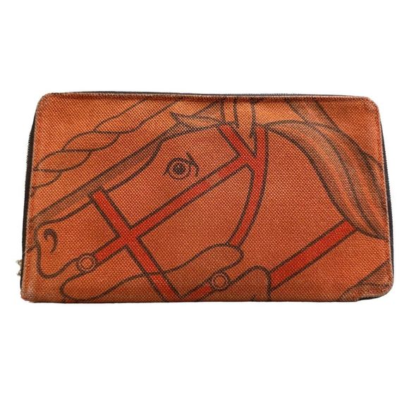 HERMES  Rare Hermes Horse Print Canvas Oversized Wallet - Picture 1 of 13